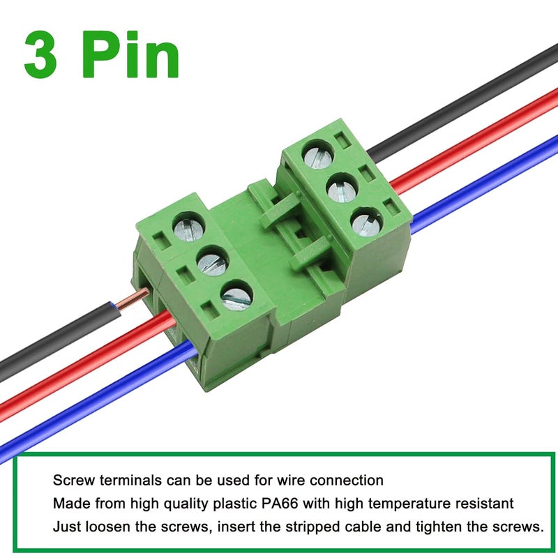 Tnisesm 12Pcs 3 Pin Screw Terminal Block Connector 5.08mm Pitch Pluggable with 3 Pin Phoenix Plug 300V 15A for 28-12AWG Cable - Image 4